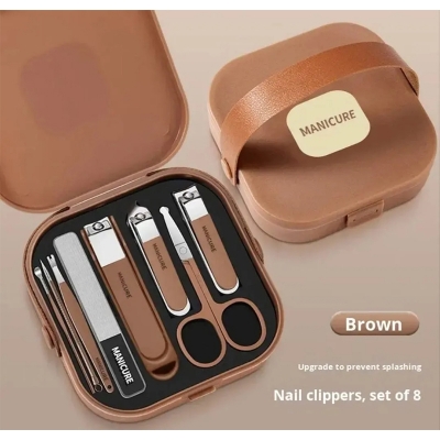 Picture of 7-Piece Portable Stainless Steel Manicure & Pedicure Nail Clipper Set – Brown