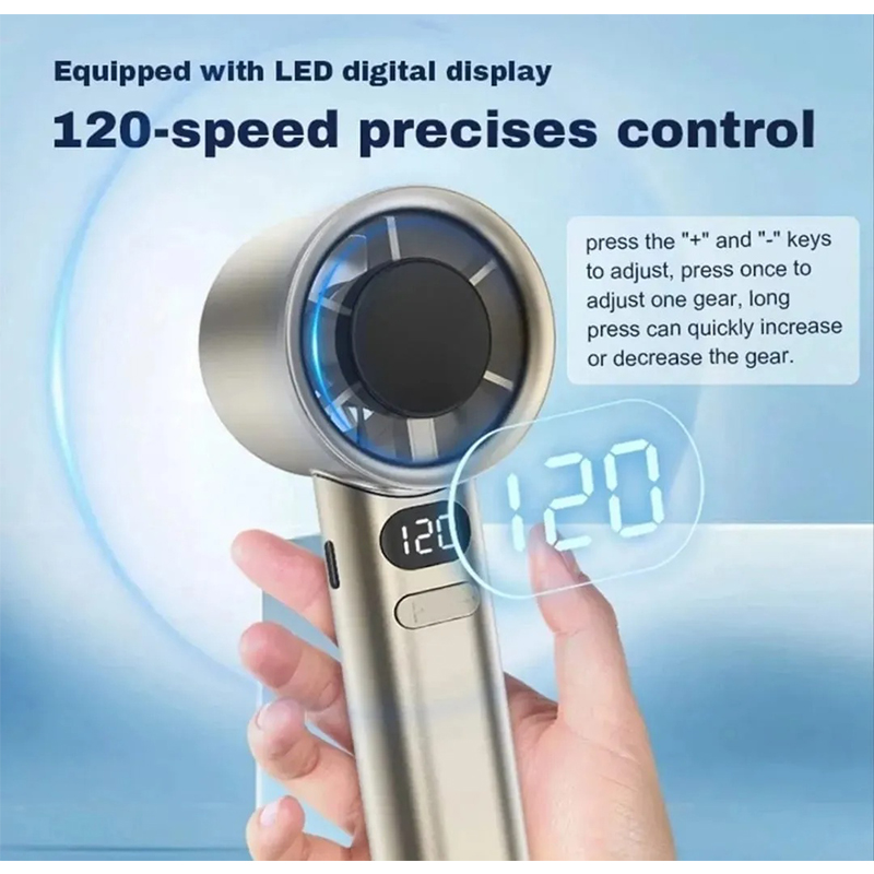 Picture of 120-Speed Portable Mini Handheld Fan with Display, USB Rechargeable – Multicolor