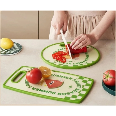 Picture of Round Capybara Printed Non-Slip BPA-Free Plastic Cutting Board – White