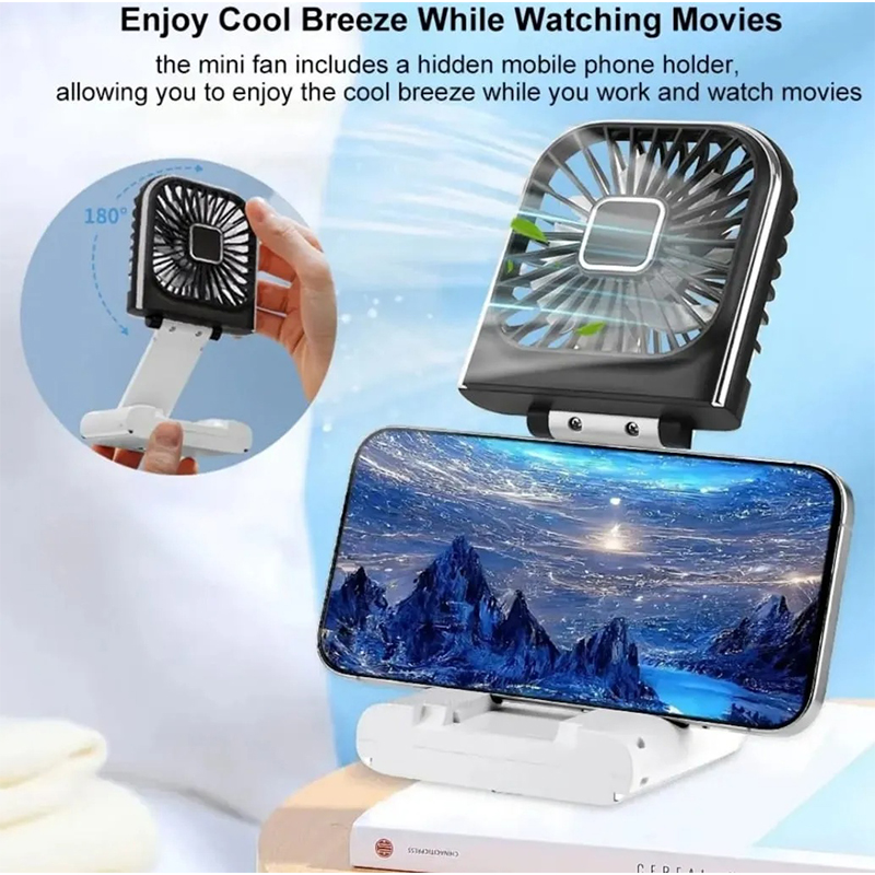 Picture of F30 Folding Handheld Fan with Digital Display, USB Charging, Neck Strap & Power Bank Function – Pink