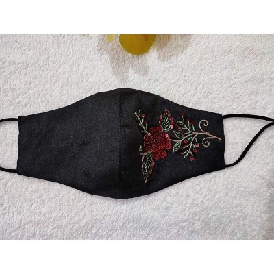Picture of Women's 3-Layer Katan Face Mask with Handcrafted Karchupi Work and Nose Bridge – 1 Piece