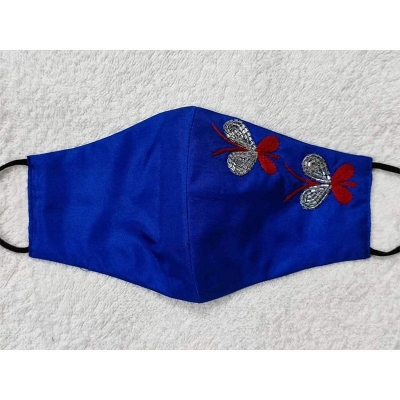 Picture of Women's 3-Layer Katan Face Mask with Handcrafted Karchupi Work and Nose Bridge – 1 Piece