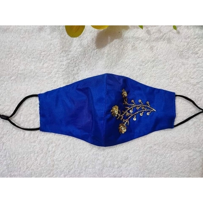 Picture of Women's 3-Layer Katan Face Mask with Handcrafted Karchupi Work and Nose Bridge – 1 Piece