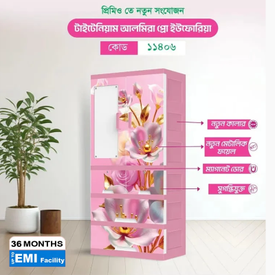 Picture of Titanium Almirah Glass 3 Drawer HD print 
