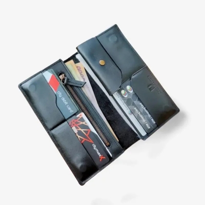 Picture of Walt Men’s Long Leather Wallet - Premium wallet with Card Holders, Cash Compartment, and Zipper Coin Pocket - One Size