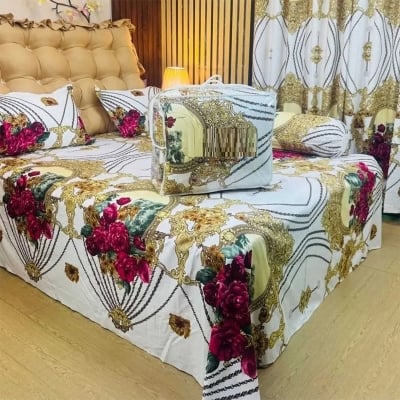 Picture of Zar'rah Shop Luxurious Twill Cotton Bedsheet With Comforter – Premium 5 Piece Set
