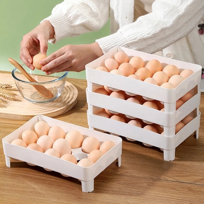Picture of 2 Layer Stackable Plastic Chicken Egg Tray Holder Fridge Storage Organizer for Refrigerator Egg Holder