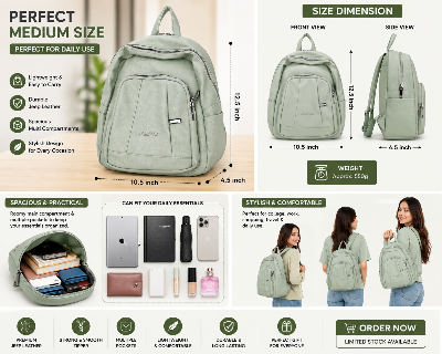 Picture of Premium Small Ladies' PU Leather Backpack – Waterproof Travel & College Bag
