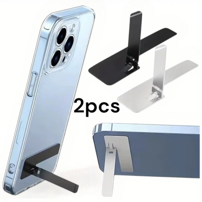 Picture of 2pcs Ultra Thin Mini Phone Kickstand Universal Desktop Holder Stand Metal Steel Folding Desk Bracket