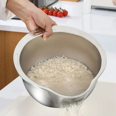 Picture of Rice Washer Strainer Bowl Stainless Steel Fruit And Vegetable Strainer Kitchen Tools