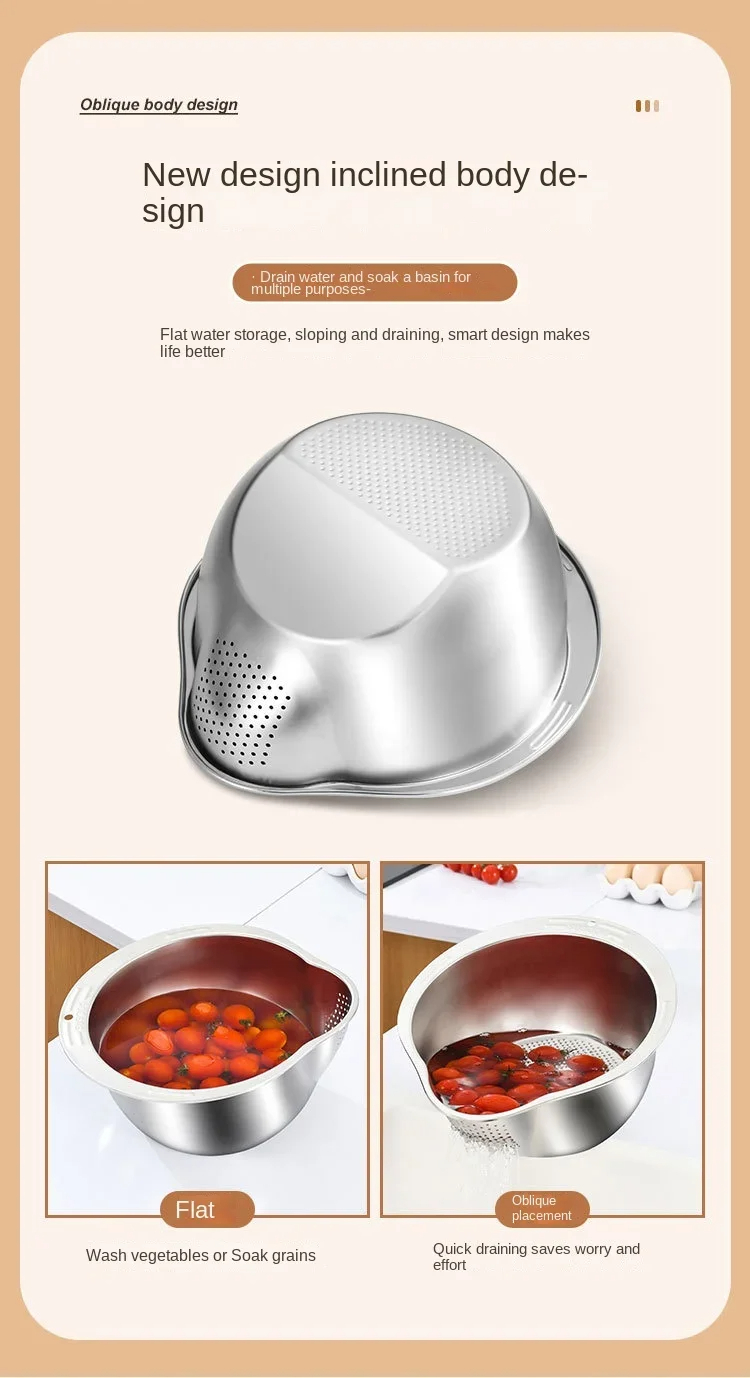 Picture of Rice Washer Strainer Bowl Stainless Steel Fruit And Vegetable Strainer Kitchen Tools