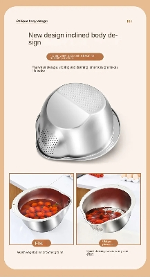 Picture of Rice Washer Strainer Bowl Stainless Steel Fruit And Vegetable Strainer Kitchen Tools