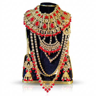 Picture of Wedding Necklace Jewellery Set for Women & Girls – Exclusive Design-Red