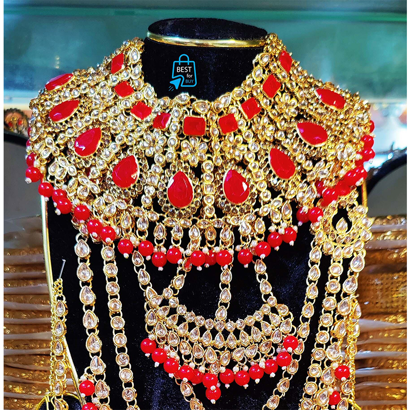Picture of Wedding Necklace Jewellery Set for Women & Girls – Exclusive Design-Red