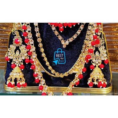 Picture of Wedding Necklace Jewellery Set for Women & Girls – Exclusive Design-Red