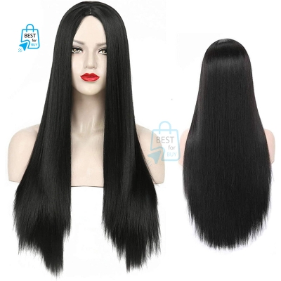 Picture of Women's Long Straight Black Wig Hairpiece for Cosplay-Black