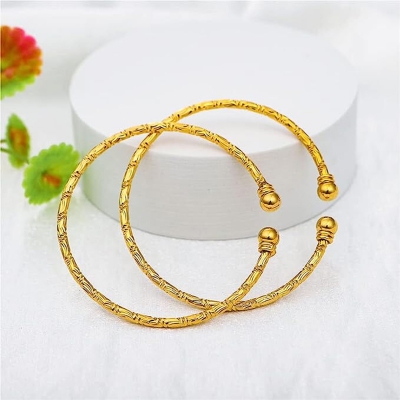 Picture of Gold-Plated Indian Churi Cuff Bangles for Women & Girls – Free Size, 2 Pieces-Gold