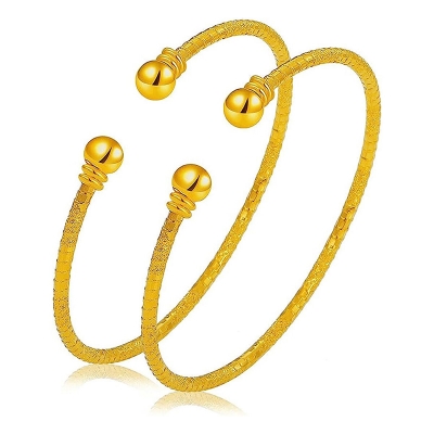 Picture of Gold-Plated Indian Churi Cuff Bangles for Women & Girls – Free Size, 2 Pieces-Gold