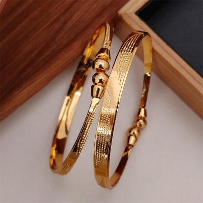 Picture of Party-Wear Gold-Plated Churi Cuff Bangles for Women & Girls – Free Size, 2 Pieces-Gold