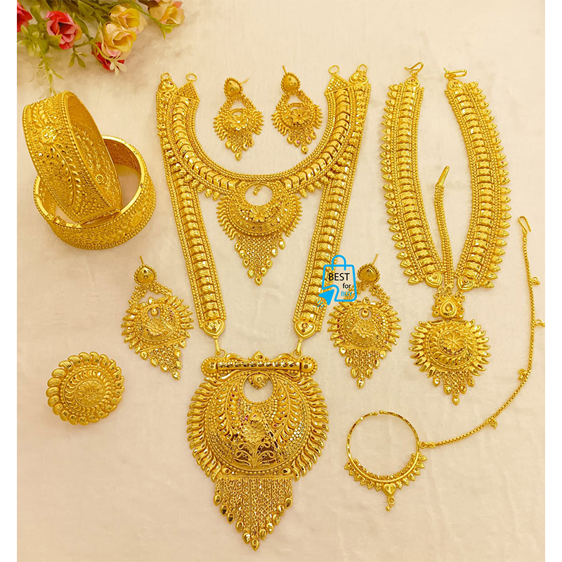 Picture of Gold-Plated Wedding Jewellery Set for Women – Necklace & Bangles