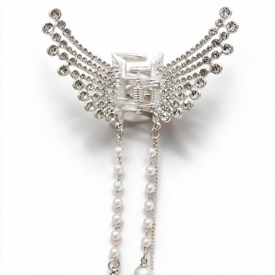 Picture of Pearl Butterfly Rhinestone Hair Claw Clip for Women & Girls – White, 1 Piece-White