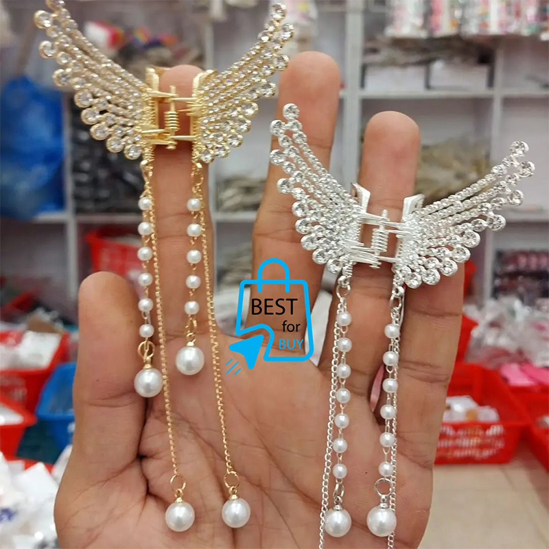 Picture of Pearl Butterfly Rhinestone Hair Claw Clip for Women & Girls – White, 1 Piece-White