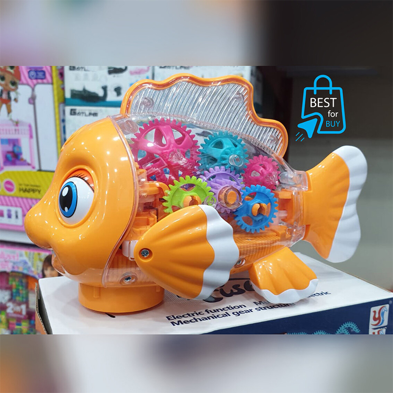 Picture of Transparent Gear Fish Toy for Kids – LED Lights, Music & Movement-Orange