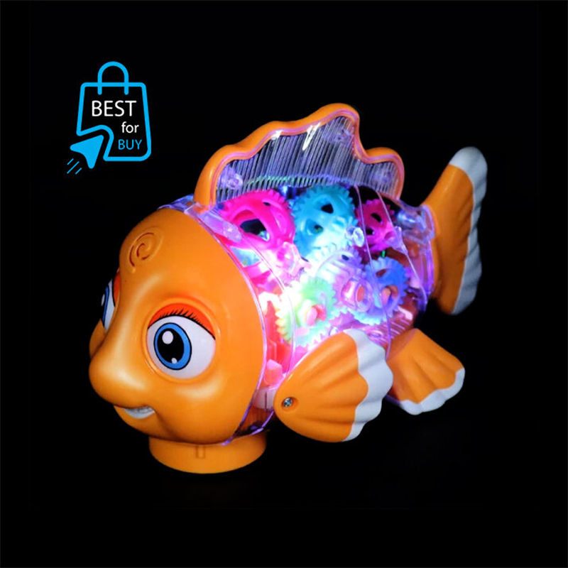 Picture of Transparent Gear Fish Toy for Kids – LED Lights, Music & Movement-Orange
