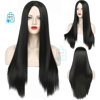 Picture of Women's Long Straight Black Wig Hairpiece for Cosplay-Black