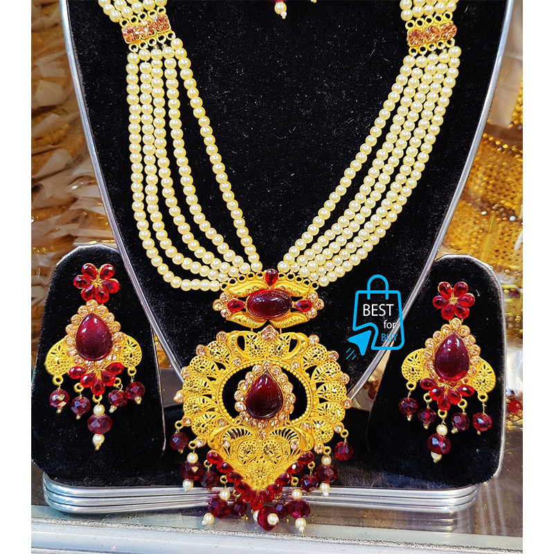 Picture of Exclusive Stone Necklace Jewellery Set for Women & Girls-Gold