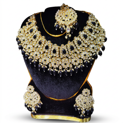 Picture of New Exclusive Stone Necklace Jewellery Set for Women & Girls-White and Black