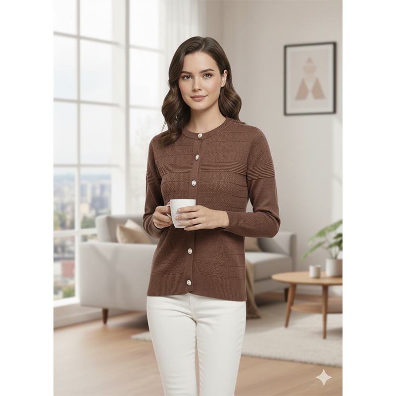 Picture of Women's Long Sleeve Sweater Open Front Cardigan Button Closer Outerwear Winter Dress Casual Solid Color Sweaters - PBD coffee - Int:28