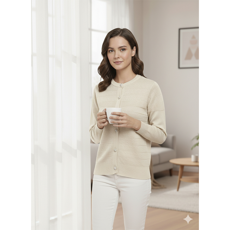 Picture of Women's Long Sleeve Sweater Open Front Cardigan Button Closer Outerwear Winter Dress Casual Solid Color Sweaters - PBD White - Int:28