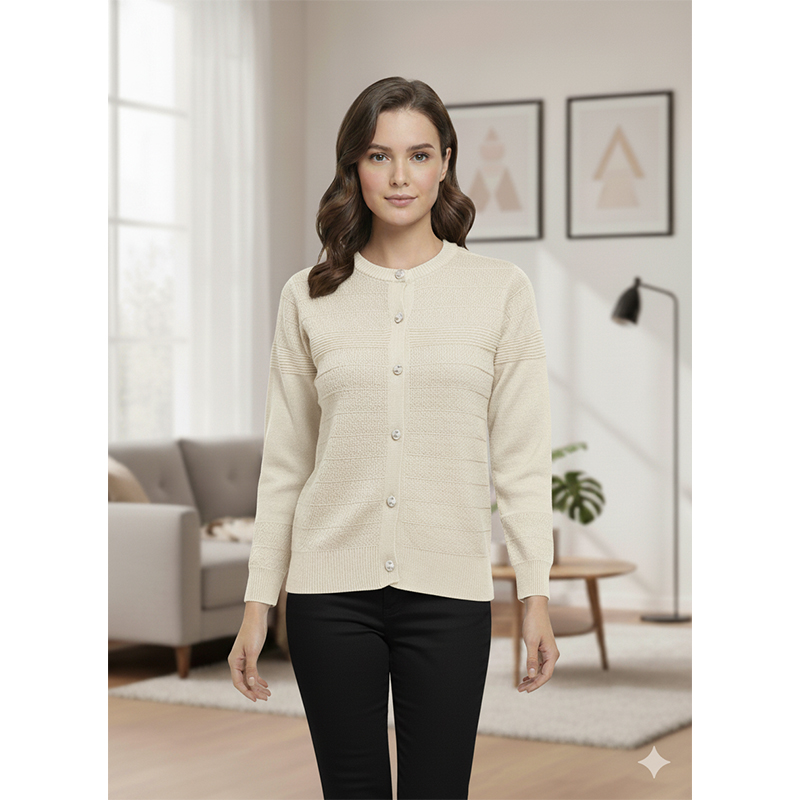 Picture of Women's Long Sleeve Sweater Open Front Cardigan Button Closer Outerwear Winter Dress Casual Solid Color Sweaters - PBD White - Int:28
