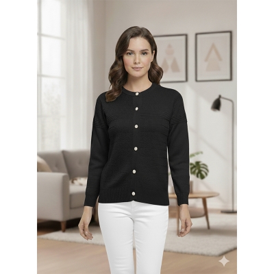 Picture of Women's Long Sleeve Sweater Open Front Cardigan Button Closer Outerwear Winter Dress Casual Solid Color Sweaters - PBD Black - Int:28