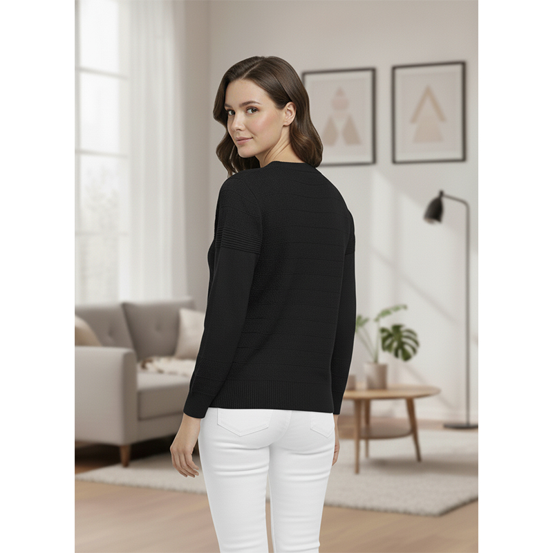 Picture of Women's Long Sleeve Sweater Open Front Cardigan Button Closer Outerwear Winter Dress Casual Solid Color Sweaters - PBD Black - Int:28
