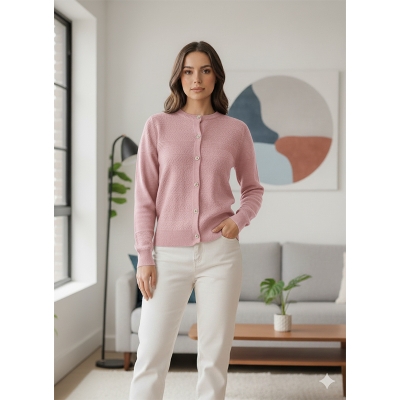 Picture of Women's Long Sleeve Sweater Open Front Cardigan Button Closer Outerwear Winter Dress Casual Solid Color Sweaters - PBD Pink - Int:32
