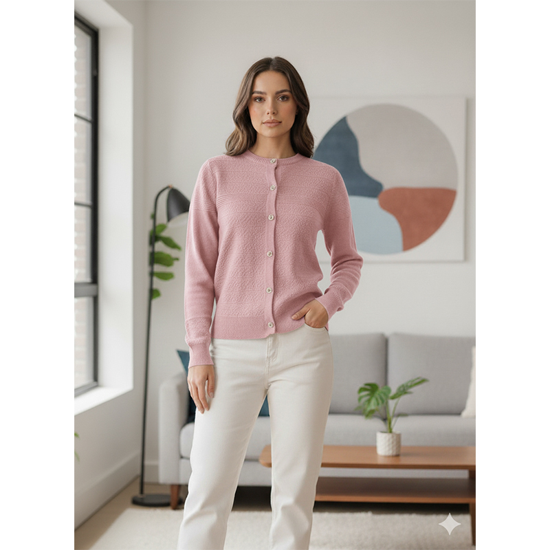 Picture of Women's Long Sleeve Sweater Open Front Cardigan Button Closer Outerwear Winter Dress Casual Solid Color Sweaters - PBD Pink - Int:36