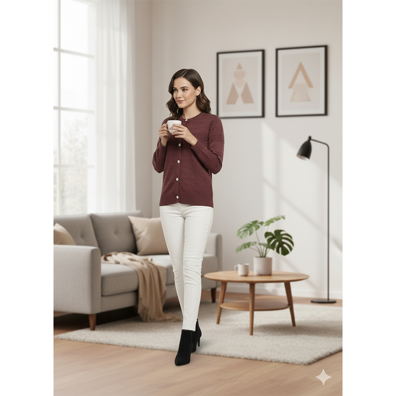 Picture of Women's Long Sleeve Sweater Open Front Cardigan Button Closer Outerwear Winter Dress Casual Solid Color Sweaters - PBD jam color - Int:32