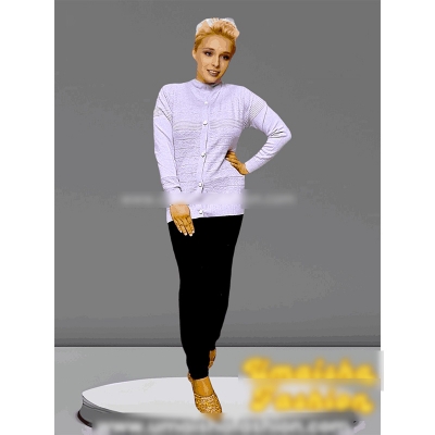 Picture of Women's Long Sleeve Sweater Open Front Cardigan Button Closer Outerwear Winter Dress Casual Solid Color Sweaters - PBD Light Purple - Int:34