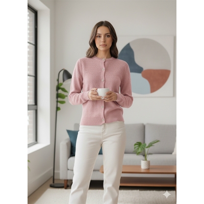 Picture of Women's Long Sleeve Sweater Open Front Cardigan Button Closer Outerwear Winter Dress Casual Solid Color Sweaters - PBD Pink - Int:38