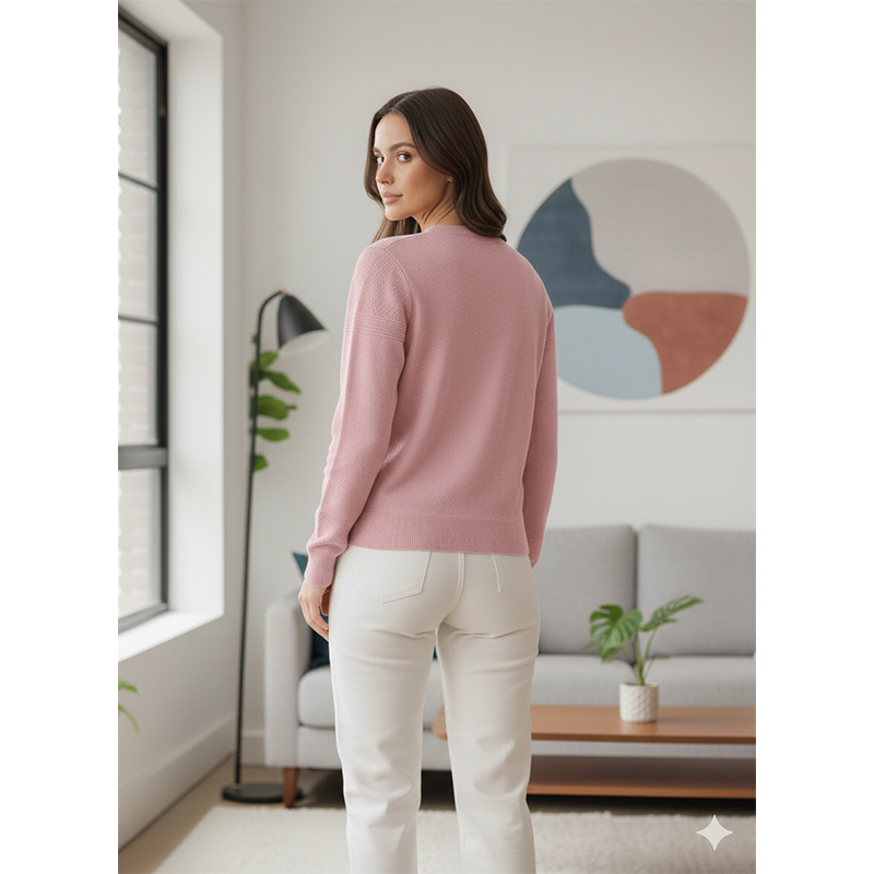 Picture of Women's Long Sleeve Sweater Open Front Cardigan Button Closer Outerwear Winter Dress Casual Solid Color Sweaters - PBD Pink - Int:38