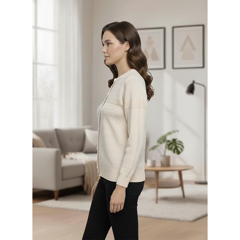 Picture of Women's Long Sleeve Sweater Open Front Cardigan Button Closer Outerwear Winter Dress Casual Solid Color Sweaters - PBD Off White - Int:30