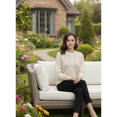 Picture of Women's Long Sleeve Sweater Open Front Cardigan Button Closer Outerwear Winter Dress Casual Solid Color Sweaters - PBD Off White - Int:38