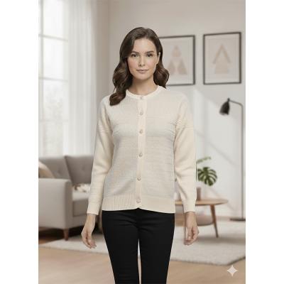 Picture of Women's Long Sleeve Sweater Open Front Cardigan Button Closer Outerwear Winter Dress Casual Solid Color Sweaters - PBD Off White - Int:36