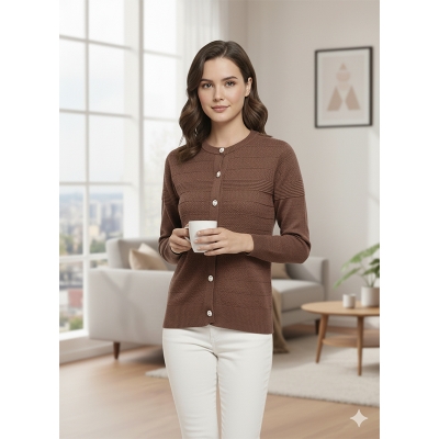 Picture of Women's Long Sleeve Sweater Open Front Cardigan Button Closer Outerwear Winter Dress Casual Solid Color Sweaters - PBD coffee - Int:38