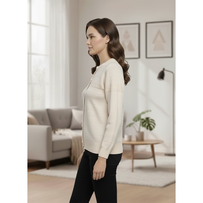 Picture of Women's Long Sleeve Sweater Open Front Cardigan Button Closer Outerwear Winter Dress Casual Solid Color Sweaters - PBD Off White - Int:34