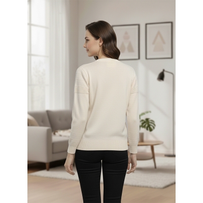 Picture of Women's Long Sleeve Sweater Open Front Cardigan Button Closer Outerwear Winter Dress Casual Solid Color Sweaters - PBD Off White - Int:34