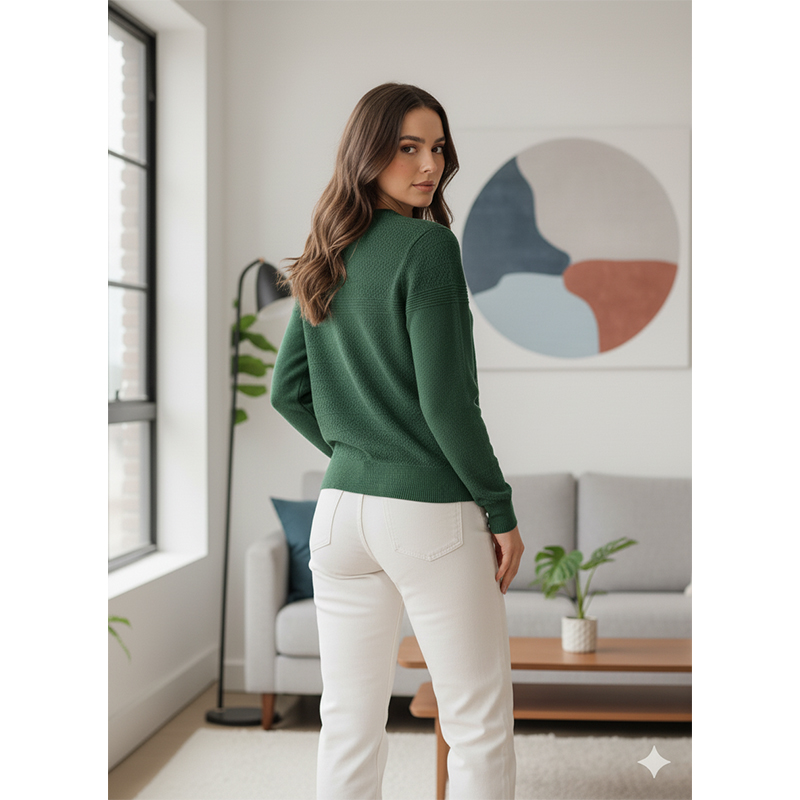 Picture of Women's Long Sleeve Sweater Open Front Cardigan Button Closer Outerwear Winter Dress Casual Solid Color Sweaters - PBD Deep Green - Int:38