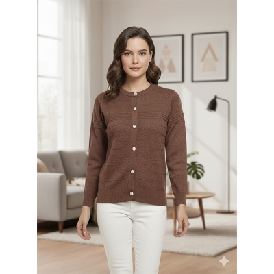 Picture of Women's Long Sleeve Sweater Open Front Cardigan Button Closer Outerwear Winter Dress Casual Solid Color Sweaters - PBD coffee - Int:30
